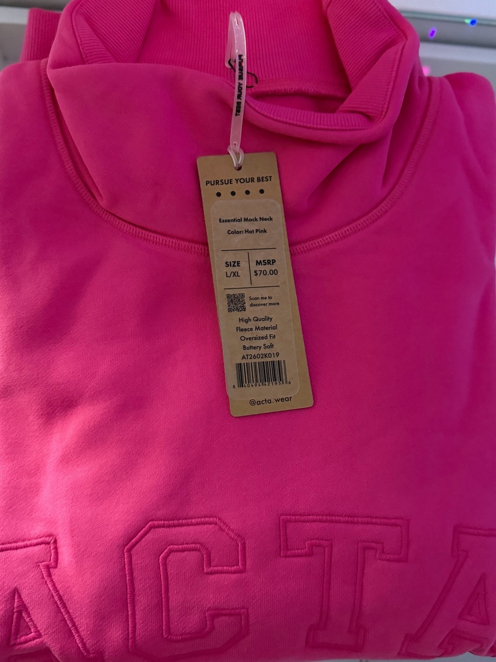 ACTA wear hot pink Halle Valentine’s Day limited essential mock neck sweater